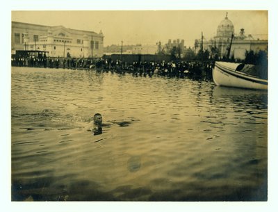 George Zahanus of Germany Winning the Quarter Mile Breast Stroke Olympic Championships by Jessie Tarbox Beals